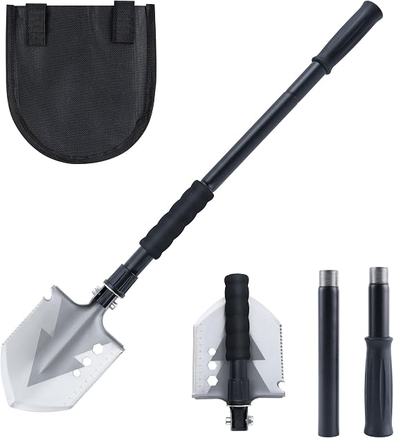 Folding Survival Shovel, Camping Shovel for Off Road, Gardening, Beach, Digging Dirt, Sand, Mud and Snow, Emergency and Outdoor, 29 inch