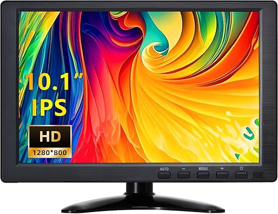 wisecoco CCTV Monitor, 10.1 Inch Small Monitor 1280 * 800 IPS Portable Display with Stand Built-in Speakers Housing Screen Remote Control DMI/VGA/BNC/USB Input for Security Camera Xbox PC