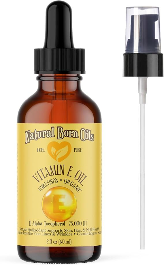 Natural Born Oils Vitamin E Oil, 2oz, Natural | Cold-Pressed, High in Tocopherols, Perfect for Skin Hydration, Enhancing Hair Shine