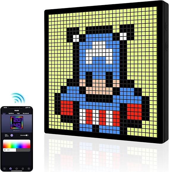 LED Pixel Art Digital Photo Frame, 32 x 32 RGB Programmable Display Panel, Smart Portable Bluetooth Connect & App Control LED Sign for Smart Alarm Clock, Speaker, Gaming Room