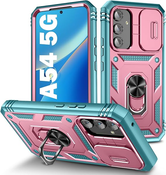PASNEW Hard Case for Samsung Galaxy A54,6.4" | 360+100Metal Kickstand,Slide Camera Cover,Military Multi-Layer Rugged Shockproof