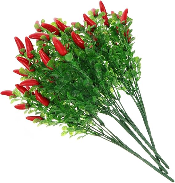 ULTNICE 4Pcs Plastic Artificial Chili Pepper Bouquet, Faux Stems