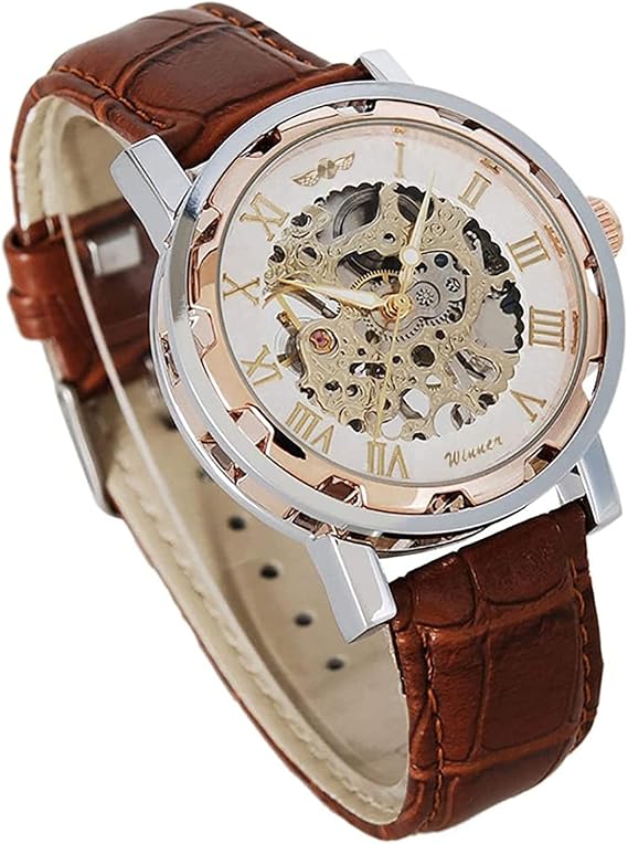 Gute Mechanical Skeleton Watch Hand-Wind Steampunk Roman Numeral Unisex