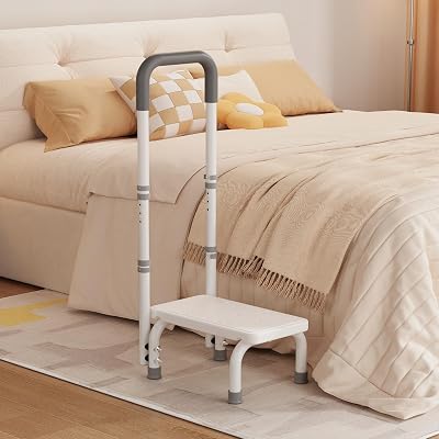 Step Stool with Handle for Ederly and Non-Skid Platform, Height Adjustable Heavy Duty Steps Foot Stool for Adult, Seniors, Foot Stool for Bedside, Kitchen,Bathtub Car,Safely Load 440 lbs. White