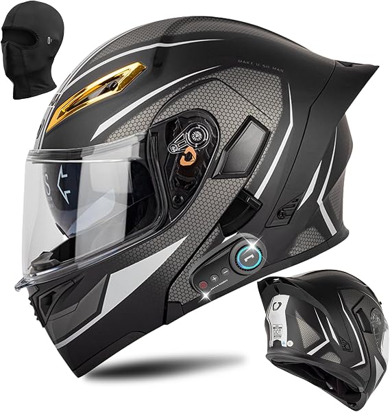 Bluetooth Modular Motorcycle Helmet DOT Certified Flip Up Full Face Integrated Anti-Fog Dual Mask Helmet Street Motorcycle Helmet Built-in Dual Speaker Microphone for Adults, Men & Women