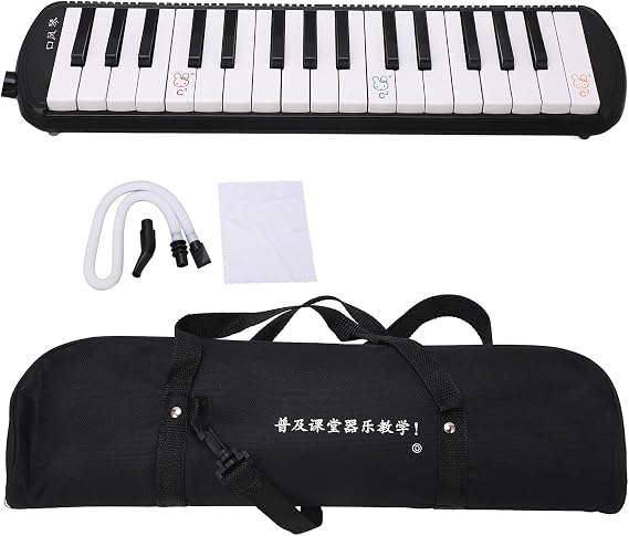 32 Key Melodica Musical Instrument, Protable Piano Style Melodica Musical Education Instrument, Wind Instrument for Beginners with Mouthpiece and Tube (Black)