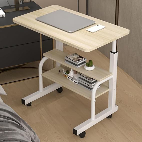 Small Standing Desk Adjustable Height, Mobile Stand Up Desks with Mute Wheels and Storage Shelf, Height 27.17-33.46, Portable Computer Desk Rolling Desks for Home Office, Bedroom and Living Roo