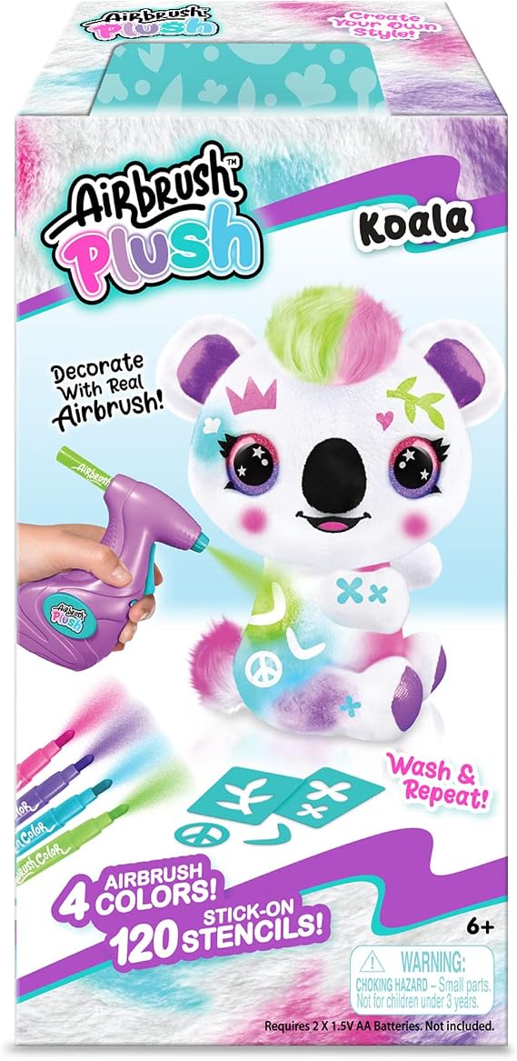 Canal Toys Personalize Airbrush Plush Large Koala! Decorate, wash, Repeat! Customize Your own Spray Art Plush with Markers, Battery Powered Airbrush and 100+ Stencils. Ages 6+