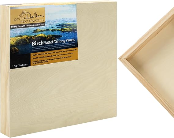 Da Vinci Pro Birch Wood Panel 1-5/8 Deep 4x4 Single Panel - Fine Textured, Warp Resistant, Lightweight & Rigid Perfect for Mounting Sanded Pastel or Watercolor Paper, Linen or Canvas