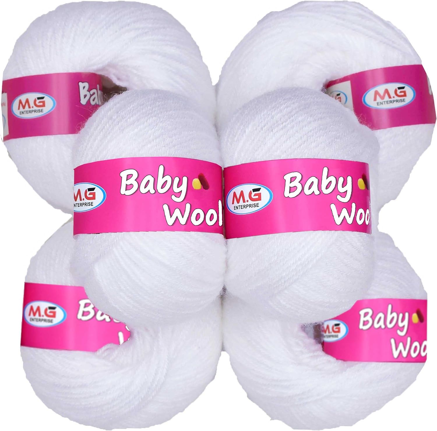 M. G ENTERRPISE 100% Acrylic Soft Yarn Wool, Buy Baby Wool Online, Wollen Thread for Crochet Wool Work, Crocheting Project, Knit Baby Cloths with This Super Saver 2 Fine - Sport Yarn White Pack of 6