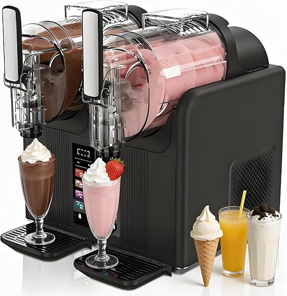 Commercial Slushie Maker, Double-Barrel Slushy Maker Machine, 430W Soft Ice Cream Machine, 7 One-Touch Presets, Automatic Clean & Safe Lock, Protable for Slushies Shakes and Desserts(Black)