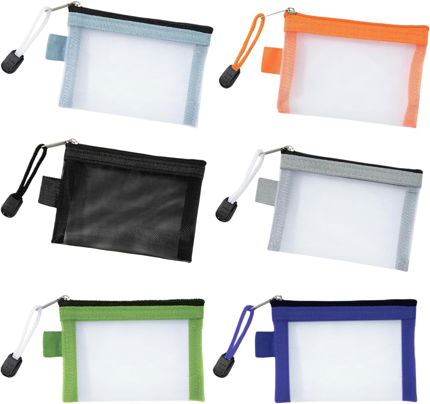 6 Pcs Small Pouch, Mesh Zipper Pouch Bags, Small Cosmetic Bag for Handbag, Portable Travel Nylon Pouch with Zipper for Lipstick Earphone Jewelry Coin Key Credit Card