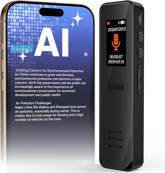 NEWYES Portable Digital Voice Recorder with Translation 32G Storage 140+ Languages Noise Cancellation Audio to Text & AI Summary for Meetings Lectures Travel