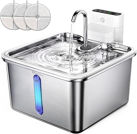 Cat Water Fountain Stainless Steel, 135fl-oz/4L Wireless Cat Fountain