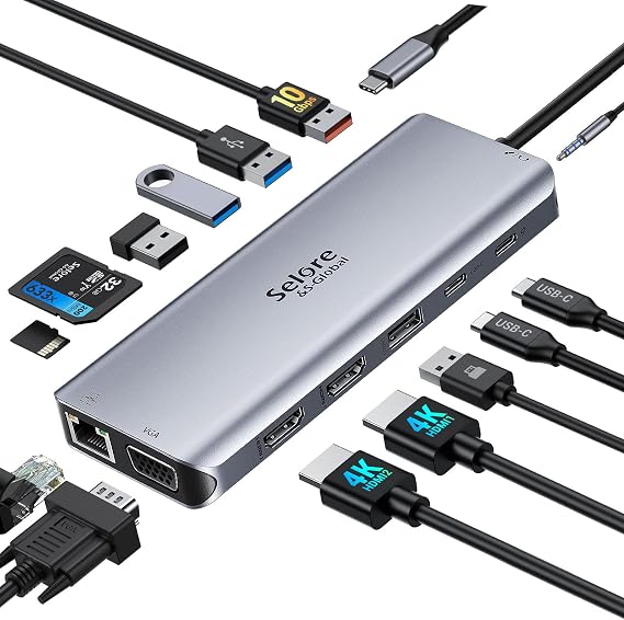 USB C Docking Station Dual Monitor 14-in-1 Triple Display Dual HDMI & VGA