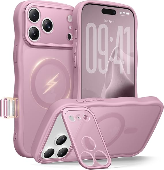 GolbinBox for iPhone 17 Pro Max Case with Stash Stand, Compatible with MagSafe, Military Drop Protection, Magnetic Scratch-Resistant Back Cover, Wave Translucent Matte Phone Cover, 6.9", Blackcurrant