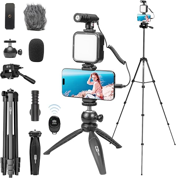 USKEYVISION Content Creator Essentials w/Camera Tripod,Light & Mic Vlog K4