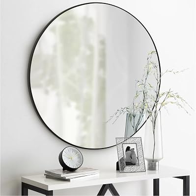 CULER Round Black Bathroom 36 Inch Mirror,Circle Wall Modern Mirror for Bedroom,Hanging Vanity Tempered Glass Mirrors for Entryway or Living Room 36 inch, Black