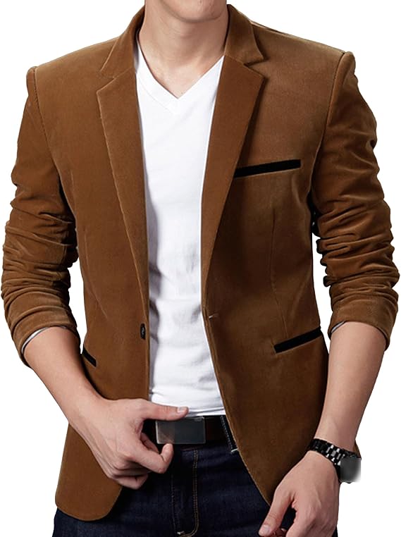 Men's Vintage Solid Button Blazer Lightweight One Button Sport Coat Single Breasted Slim Fit Suit