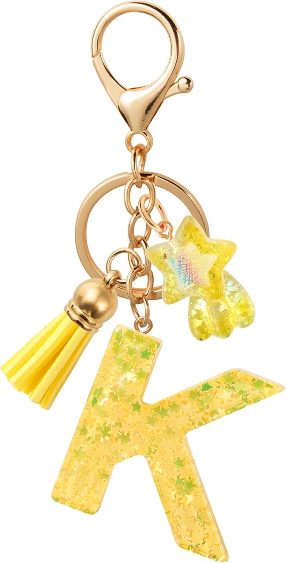 Star Letter Bag Charm - Resin Initial Keychain Accessory for Women