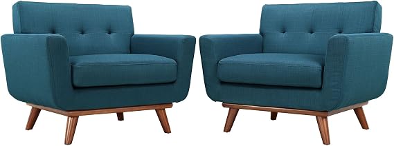 Modway Engage Mid-Century Modern Upholstered Leather Two Armchair Set in Azure