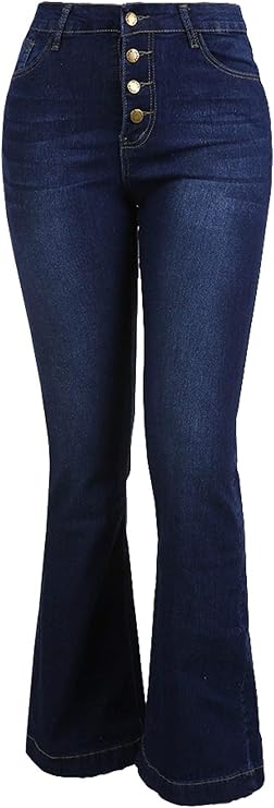 Andongnywell Women's Low Waist Button Fly Flare Jeans Skinny Slim Flared Jean Long Bell Bottom Trousers