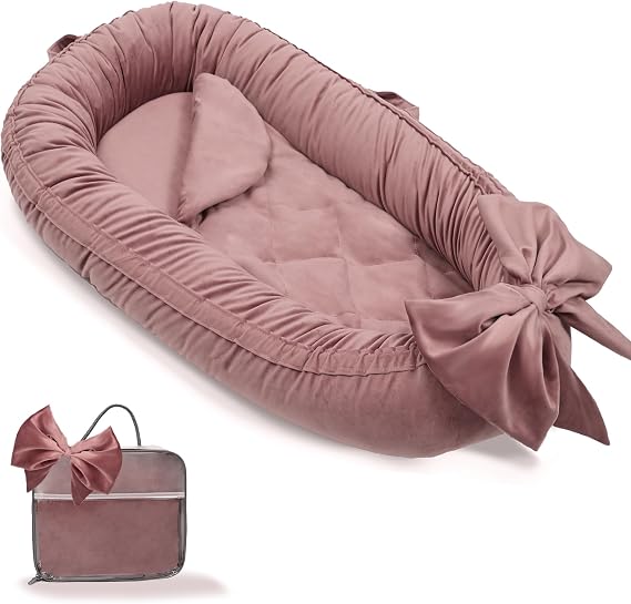 EAQ Baby Nest Pod for Newborn,Baby Sleep Pod Soft Breathable Napping or Traveling for 0-12 Months,Travel & Baby Essentials for newborn (Bean paste pink)