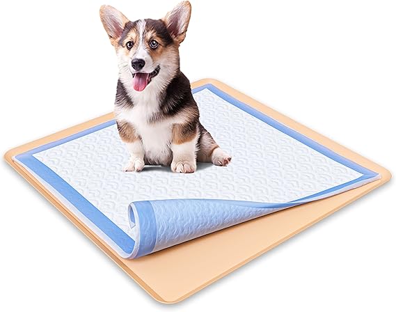 Skywin Dog Pee Pad Holder - Fits Up to 24 x 24 Pee Pad - 1 Pack - Beige | Stable Grip, Raised Edges, Quick Wipe Silicone Surface Dog Potty Tray Holder for Indoor Flooring Protection