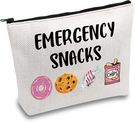 JXGZSO Emergency Snacks Food Makeup Bag Foodie Zipper Cosmetic Bag Food Safe Bag Snack Lover Gift Snacks Storage Bag
