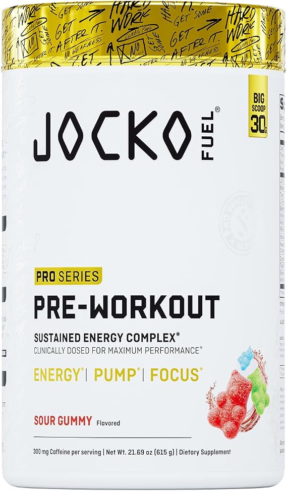 Jocko Fuel Advanced High Stim Pre Workout Powder, Sour Gummy | 20 Servings