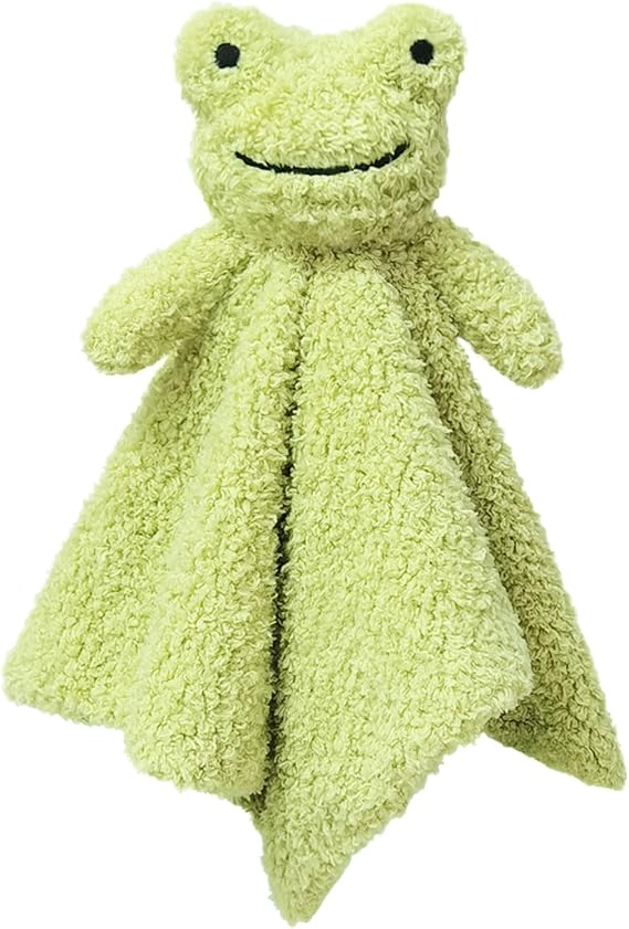 Baby Green Frog Soft Stuffed Animal Security Blanket, Plush Frog Character Lovey Blanket, Baby Shower/Nursery Gift, Newborn Infant Toddler Snuggle Blankie for Boys Girls, 14 Inches