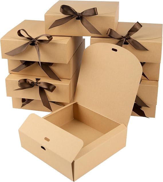 GXFCING 10 Pack Gift Boxes with Lids 16x16x5cm Kraft Cardboard Gift Box Bridesmaid Proposal Box for Wedding Birthday Christmas Party Present