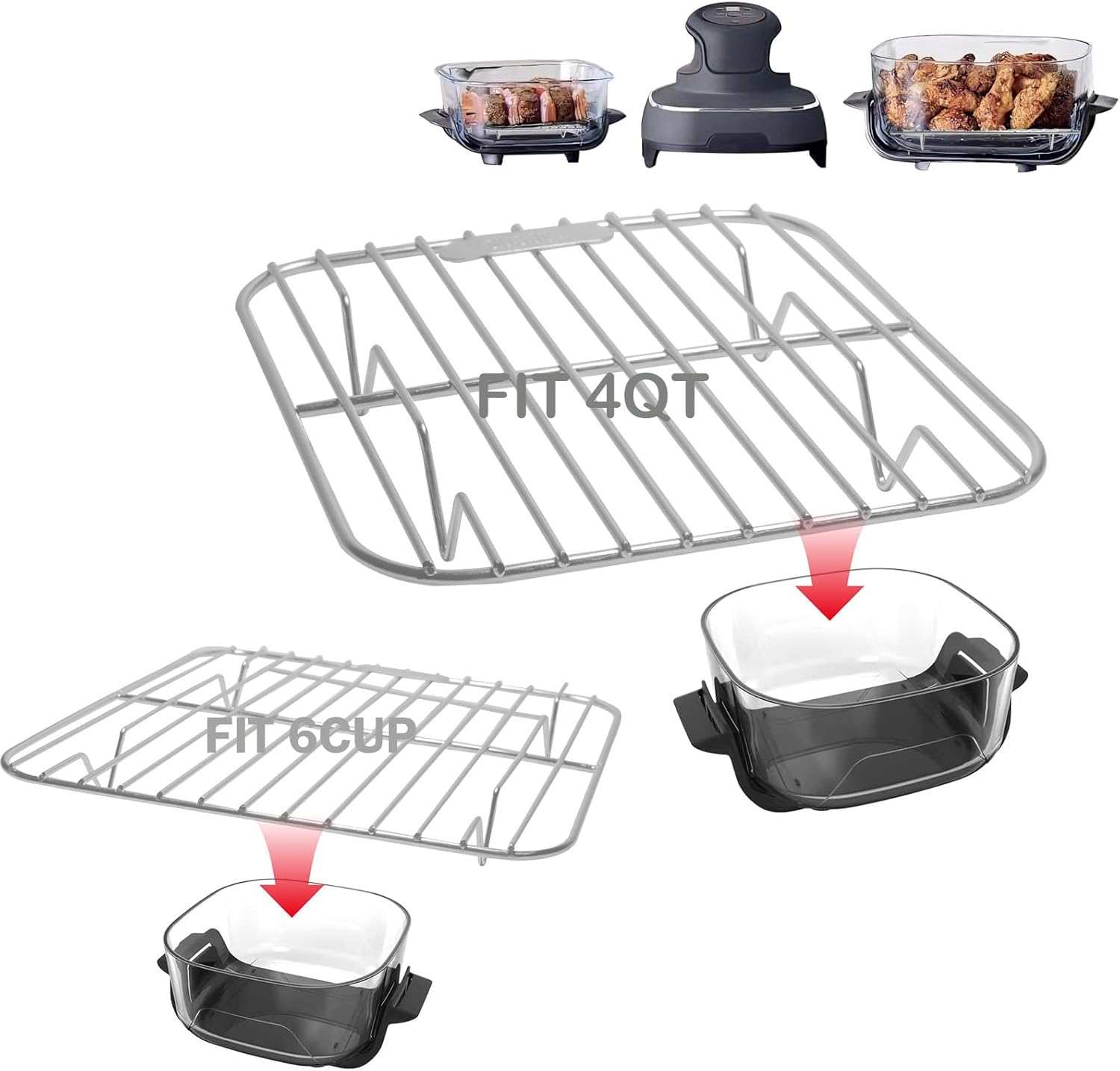 2 Pack Air Fryer Rack for Ninja Crispi FN101, Stainless Steel Crisper Rack Replacement for Ninja Crispi Accessories, Food Grade SUS304 Wire Rack Dishwasher Safe, Fits 4QT & 6 Cup Glass Container