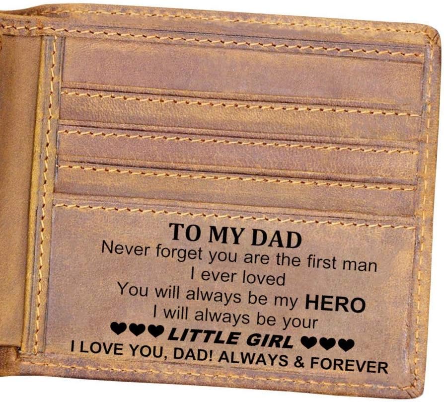 Customized Leather Front Pocket Wallet - Slim Wallet RFID Minimalist Credit Card Wallets - Personalized Gift, Brown- to Dad from Daughter, Small, Customized Leather Wallet