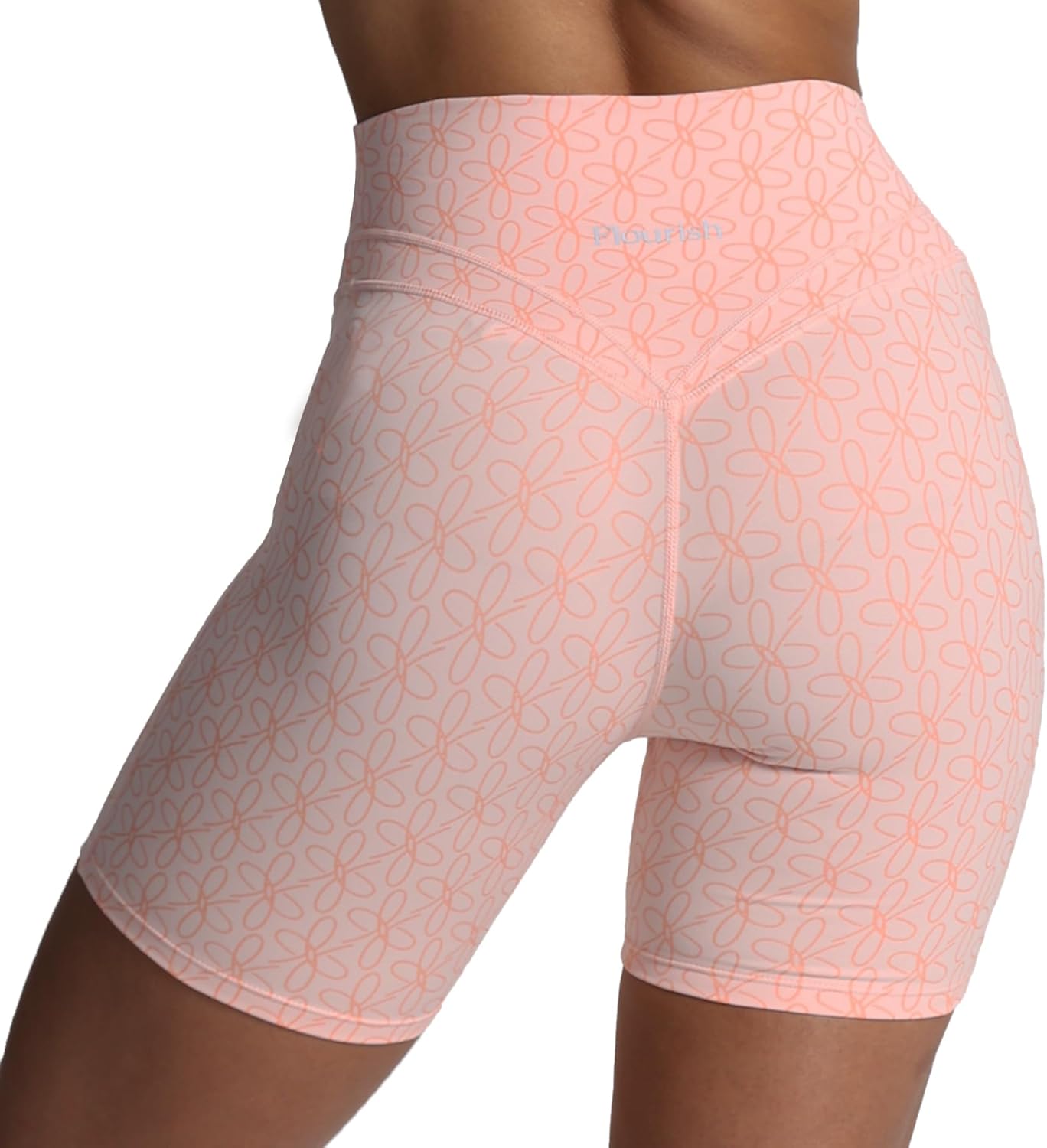 Flourish Blossom Women’s High Waisted Double Banded Tummy Control Gym Yoga Workout Shorts