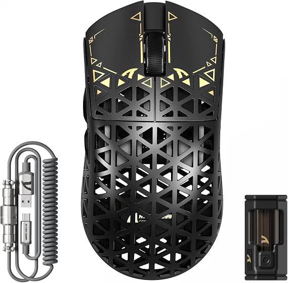 ATTACK SHARK R5 Ultra Carbon Fiber Gaming Mouse 39g Superlight 8000Hz Wireless Mouse 42000 DPI PAW3950MAX Sensor Nordic 52840 MCU Bluetooth / 2.4G / Wired with Coiled Cable PC / Mac Black