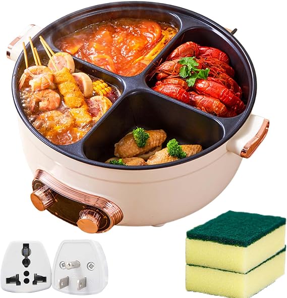 Four Grid Multifunctional Stew Pot, 4 Grid Electric Hot Pot, Multifunctional Stew Pots, 6L Large Capacity Integrated Hot Pots Electric Caldron, 4-Flavor Chinese Shabu Potfor Home Party (6L)