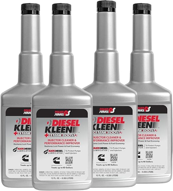 Diesel Fuel Additive (Pack of 4) 12 oz for Injector Cleaning and Diesel Kleen Cetane Boost, Diesel Fuel Treatment for Power Restoration, Diesel Additive for Lubrication and Compatibility, 3012