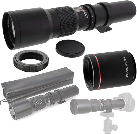 500mm (w/ 2X- 1000mm) f/8-32 HD Preset Telephoto Lens for Sony E-Mount Digital SLR Photo Cameras