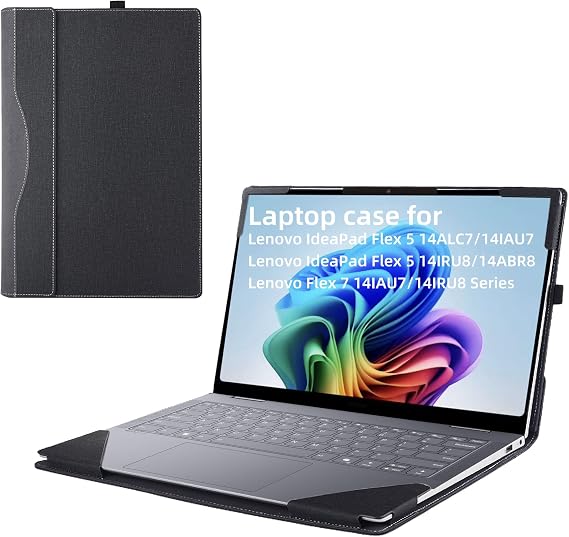 Laptop Case Cover for 14-inch Lenovo Flex 7 14IAU7 14IRU8&IdeaPad Flex 5 14ALC7 14IAU7 14IRU8 14ABR8 [Do Check Model] PU Leather Protective Laptop Bag(Black)