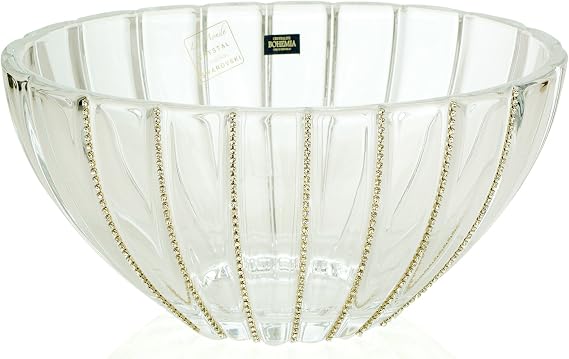 12-Inch Jeweled Crystal Vase, Decorative Wedding Gift Centerpiece Fruit Bowl Inlaid with Crystals