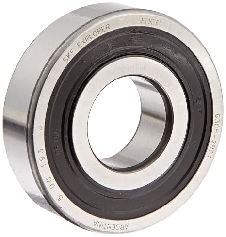 SKF 6305-2RS1 Radial Bearing, Single Row, Deep Groove Design, ABEC 1 Precision, Double Sealed, Contact, Normal Clearance, Steel Cage, Metric, 25mm Bore, 62mm OD, 17mm Width