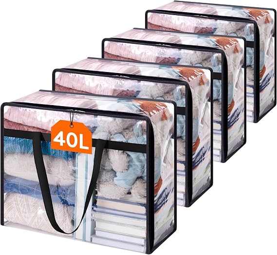 Lifewit 4 Pack Clear Storage Bags, 40L Plastic Clothes Storage Bags