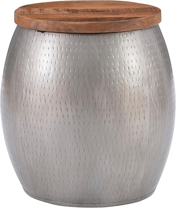 Powell Janice Large Gold Drum Table with Storage and Wooden Top