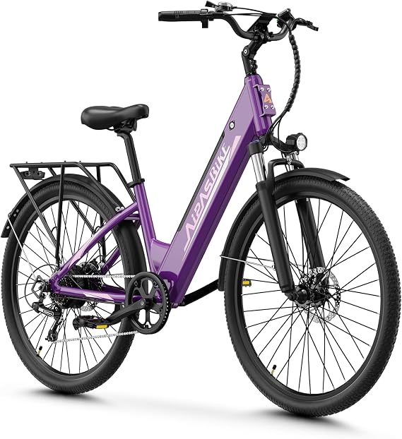 Aipas C1/C2 Electric Bike with 1100W Peak Motor, 62 Miles Long Range Commuter Ebike for Adults, 26" All Terrain Electric Bicycle with 48V 12.8Ah Removable Battery, 7-Speed, Adjustable Suspension