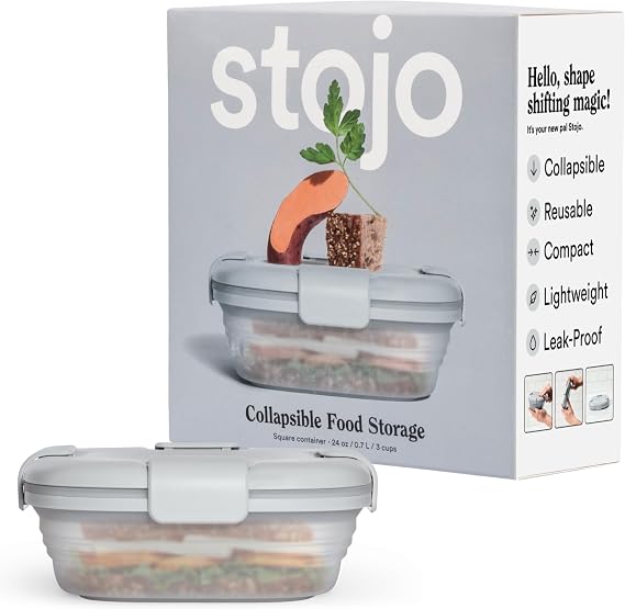 STOJO Collapsible Sandwich Box 24oz, Reusable Food Storage Container, Silicone Bowl for Hot/Cold Food Meal Prep, Lunch, Camping, Hiking Dishwasher Safe (Set of 1, Cashmere Gray)