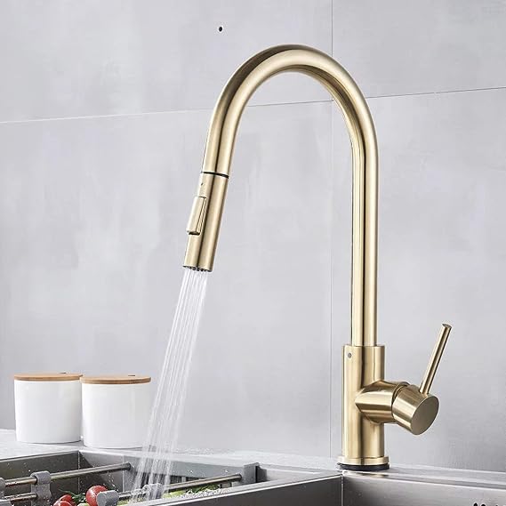 Brushed Gold Pull Out Kitchen Sink Sensor Faucet Smart Touch Hot Cold Mixer Crane Tap Pull Out Spray Kitchen Mixer Black Nickel