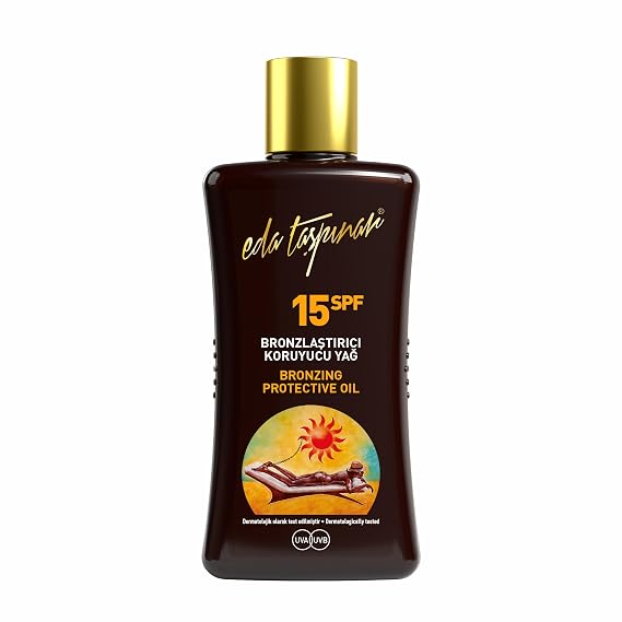 Eda Taspinar Protective Oil, Sunscreen SPF 15 | Moisturizing Body Lotion | Protecting Tanning Lotion for Mediterranean Tan | Tanning Oil with SPF, Broad-Spectrum Nourishing (200 ml/6.8 oz) 1 Pack