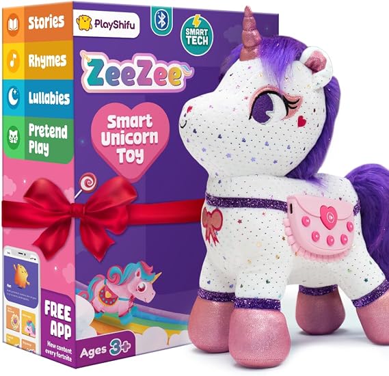 PlayShifu Smart Talking Plush Toy for Kids ZeeZee Unicorn Doll | Interactive Singing & Storytelling Soft Toy | Bluetooth Play | Gift for Girls & Boys Ages 36 | Unicorn Gifts