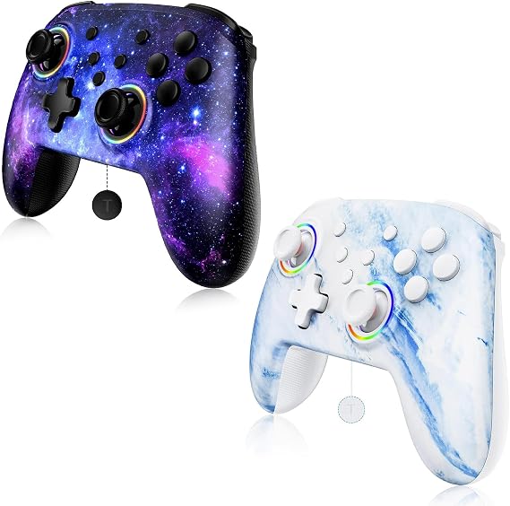 NexiGo Switch Controller 2 Pack, Wireless Bluetooth Controller for Nintendo Switch 2 and Switch, with No Deadzone, Turbo, LED Light, Motion, and Dual Vibration (Cosmic Nebula & Arctic Chiller)